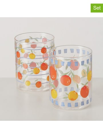 Boltze 2-delige set: drinkglazen "Fruits" meerkleurig - (H)9 x  Ø 7 cm