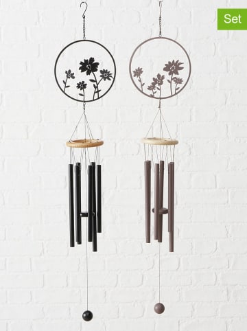 Boltze 2-delige set: windgongen "Esra" zwart - (L)47 cm
