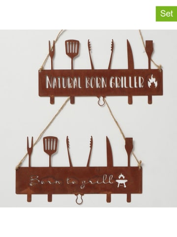 Boltze 2er-Set: Schilder "BBQ" in Braun - (B)38 x (H)8 cm