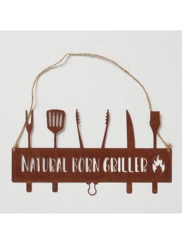 Boltze 2-delige set: tekstbordjes "BBQ" bruin - (B)38 x (H)8 cm