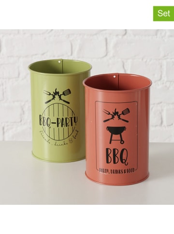 Boltze 2er-Set: Utensilienhalter "BBQ" in Grün/ Rot - (H)15 x Ø 10,5 cm