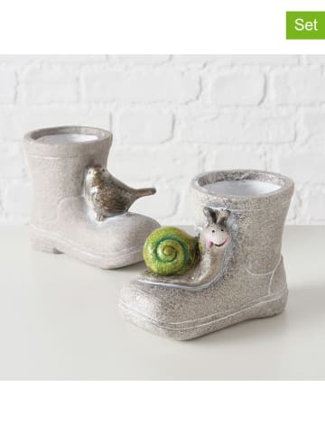 Boltze 2er-Set: Übertöpfe "Paulona" in Grau/ Hellblau - (H)10 cm