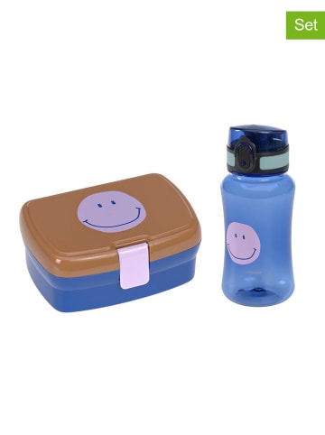 Lässig 2tlg. Lunch-Set "Little Gang Smile" in Blau/ Hellbraun