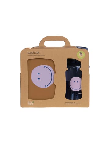 Lässig 2-delige set: drinkfles en lunchbox "Little Gang Smile" blauw/lichtbruin