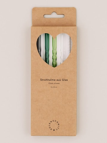 Eulenschnitt 4er-Set: Trinkhalme mit Bürste in Grün/ Grau/ Weiß - (L)20 cm