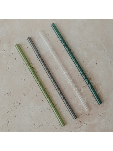 Eulenschnitt 4er-Set: Trinkhalme mit Bürste in Grün/ Grau/ Weiß - (L)20 cm
