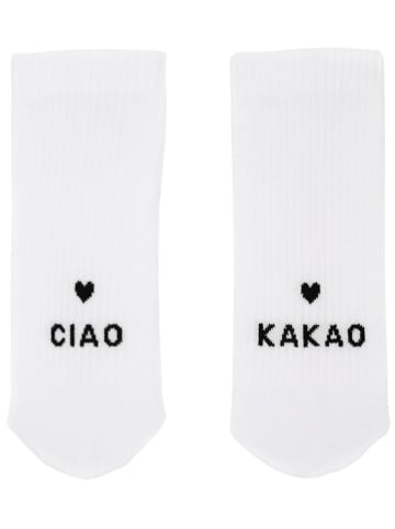 Eulenschnitt Socken "Ciao Kakao" in Weiß