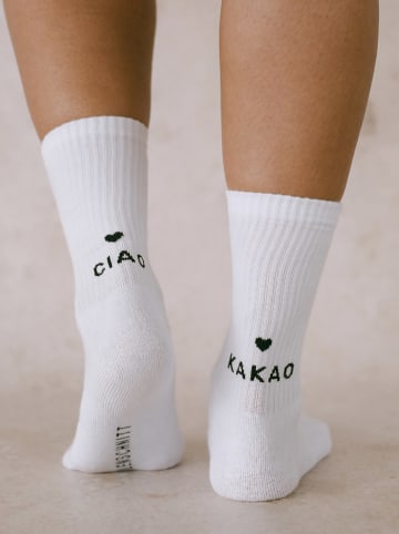 Eulenschnitt Socken "Ciao Kakao" in Weiß