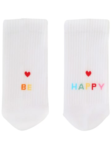 Eulenschnitt Socken "Be happy" in Weiß