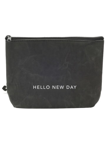 Eulenschnitt Kosmetiktasche "Hello New Day" in Schwarz - (B)23 x (H)15 x (T)6 cm