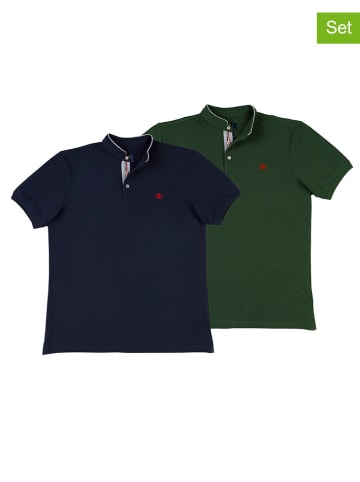 The Time of Bocha 2er-Set: Poloshirts in Dunkelblau/ Grün