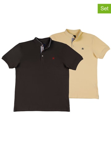 The Time of Bocha 2er-Set: Poloshirts in Dunkelbraun/ Gelb