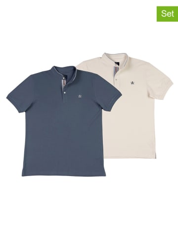 The Time of Bocha 2er-Set: Poloshirts in Blau/ Creme