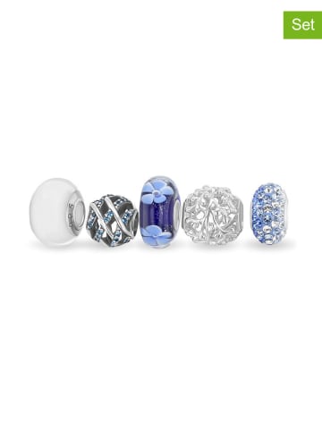CHARM'S 5er-Set: Silber-Beads mit Muranoglas und Edelsteinen