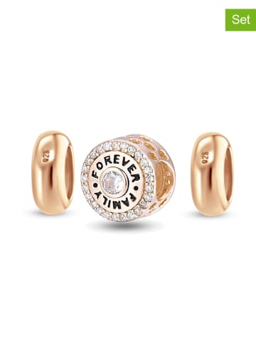 CHARM'S 3-delige set: rosévergulde beads met edelstenen