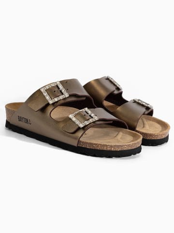 BAYTON Leren slippers "Strass Atlas" lichtbruin