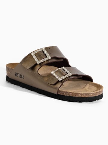 BAYTON Leren slippers "Strass Atlas" lichtbruin