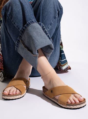 BAYTON Leren slippers "Burgos" lichtbruin