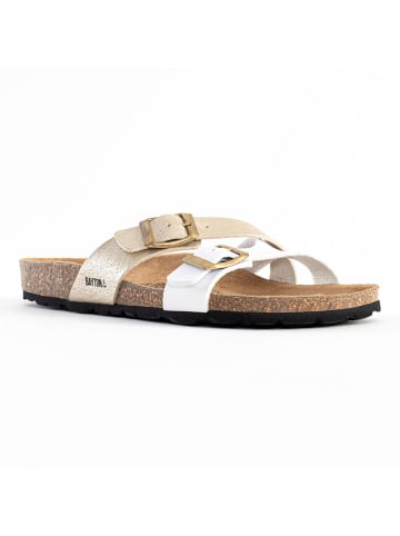 BAYTON Leren slippers "Cleo" beige/wit