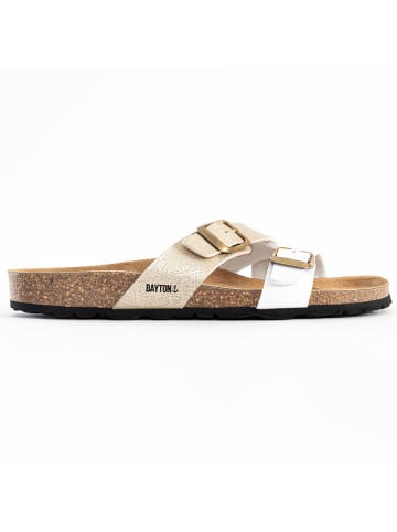 BAYTON Leren slippers "Cleo" beige/wit