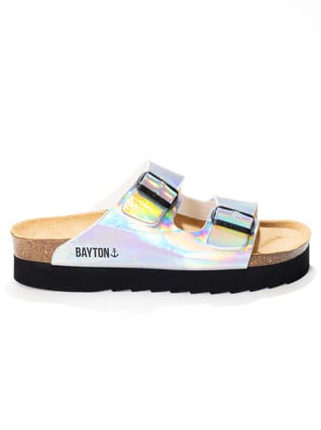 BAYTON Leren slippers "Atlas" zilverkleurig/meerkleurig