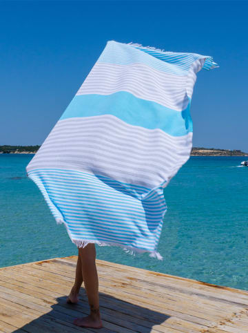 Hammam Hamamdoek turquoise/lichtgrijs - (L)180 x (B)100 cm