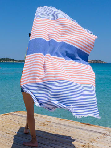 Hammam Hamamtuch in Blau/ Orange - (L)180 x (B)100 cm