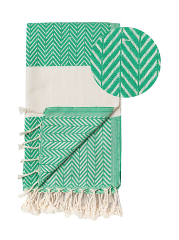Hammam Hamamdoek wit/groen - (L)180 x (B)100 cm