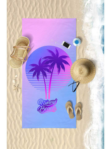 Samimi Strandtuch "Miami Beach" in Hellblau/ Lila - (L)150 x (B)75 cm
