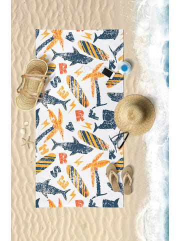Samimi Strandtuch "Sark Summer" in Creme/ Blau/ Orange - (L)150 x (B)75 cm