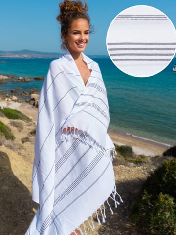 Hammam Hamamdoek wit/grijs - (L)180 x (B)100 cm