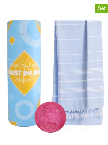 Towel to Go 2tlg. Set: "Wellness & Spa" in Hellblau - (L)180 x (B)100 cm