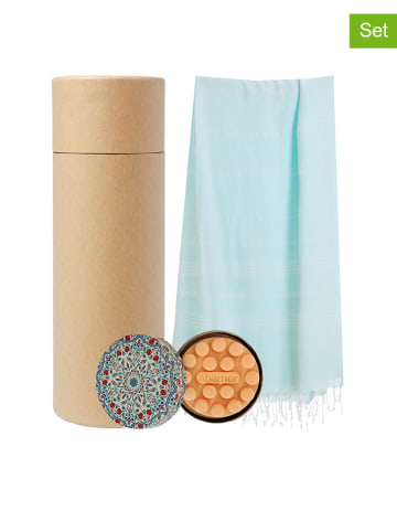 Towel to Go 2tlg. Set: "Wellness & Spa" in Mint - (L)180 x (B)100 cm