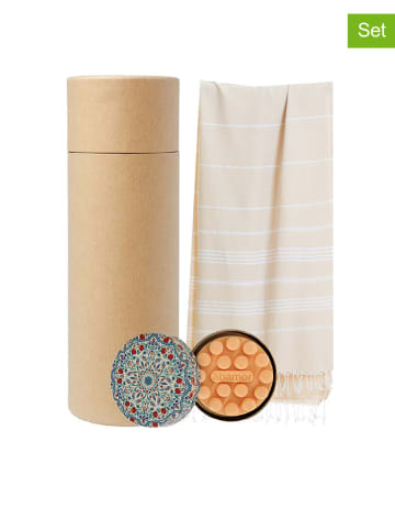 Towel to Go 2tlg. Set: "Wellness & Spa" in Creme/ Weiß - (L)180 x (B)100 cm
