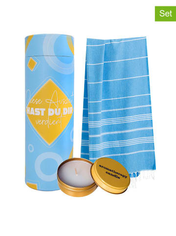 Towel to Go 2tlg. Set: "Wellness & Spa" in Hellblau - (L)180 x (B)100 cm