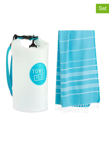 Towel to Go 2tlg. Set: Hamamtuch in Weiß/ Hellblau