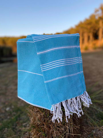 Towel to Go 2tlg. Set: Hamamtuch in Weiß/ Hellblau