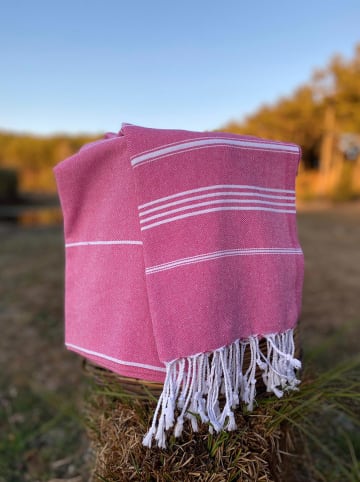Towel to Go 2tlg. Set: Hamamtuch in Weiß/ Fuchsia