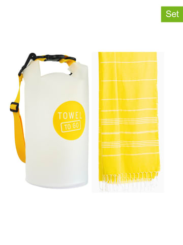 Towel to Go 2tlg. Set: Hamamtuch in Weiß/ Gelb