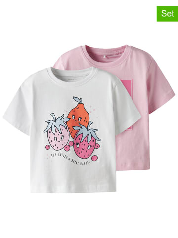 name it 2er-Set: Shirts "Helka" in Weiß/ Pink