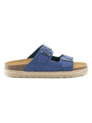 Mandel Leder-Pantoletten in Blau