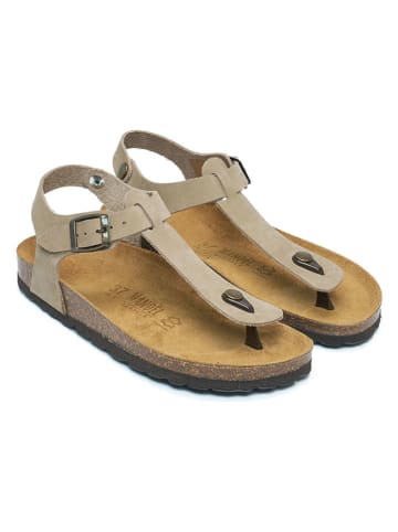 Mandel Leder-Zehensandalen in Beige