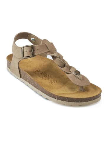 Mandel Leder-Zehensandalen in Beige
