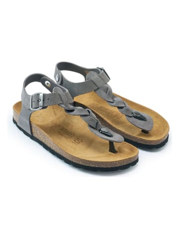 Mandel Leder-Zehensandalen in Grau