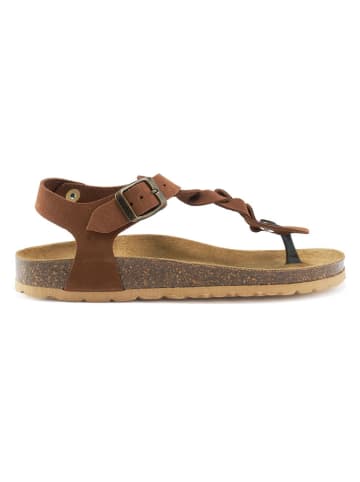 Mandel Leren teensandalen lichtbruin