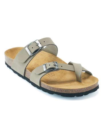 Mandel Leren teenslippers grijs