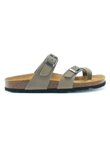 Mandel Leren teenslippers grijs