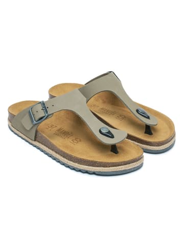 Mandel Leren teenslippers grijs