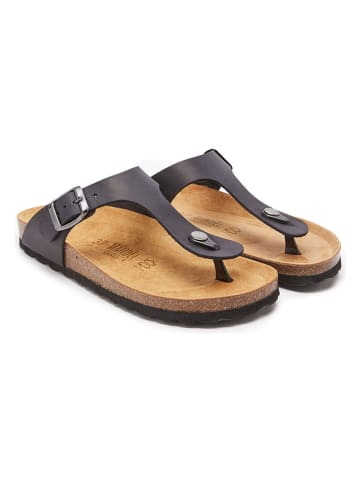 Mandel Leren teenslippers zwart