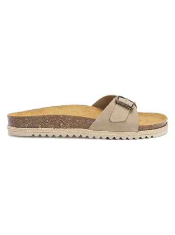 Mandel Leder-Pantoletten in Taupe